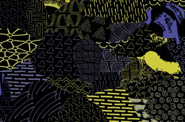 Soyut siyah konturlar, el vektör desen çizdi. Geometrik tarzı Retro soyut desen. Soyut çok renkli geometrik desen.