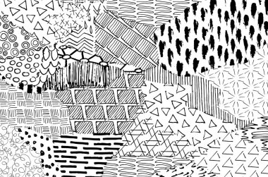 Soyut siyah konturlar, el vektör desen çizdi. Geometrik tarzı Retro soyut desen. Soyut çok renkli geometrik desen.