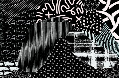 Soyut siyah konturlar, el vektör desen çizdi. Geometrik tarzı Retro soyut desen. Soyut çok renkli geometrik desen.