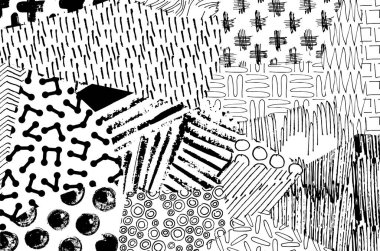 Soyut siyah konturlar, el vektör desen çizdi. Geometrik tarzı Retro soyut desen. Soyut çok renkli geometrik desen.