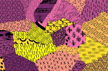 Soyut siyah konturlar, el vektör desen çizdi. Geometrik tarzı Retro soyut desen. Soyut çok renkli geometrik desen.