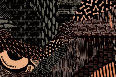 Soyut siyah konturlar, el vektör desen çizdi. Geometrik tarzı Retro soyut desen. Soyut çok renkli geometrik desen.