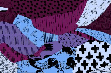 Soyut siyah konturlar, el vektör desen çizdi. Geometrik tarzı Retro soyut desen. Soyut çok renkli geometrik desen.