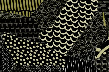 Soyut siyah konturlar, el vektör desen çizdi. Geometrik tarzı Retro soyut desen. Soyut çok renkli geometrik desen.