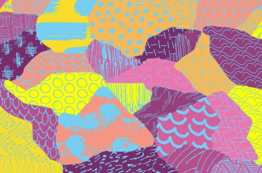 Soyut siyah konturlar, el vektör desen çizdi. Geometrik tarzı Retro soyut desen. Soyut çok renkli geometrik desen.