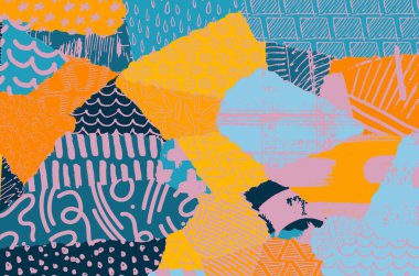 Soyut siyah konturlar, el vektör desen çizdi. Geometrik tarzı Retro soyut desen. Soyut çok renkli geometrik desen.