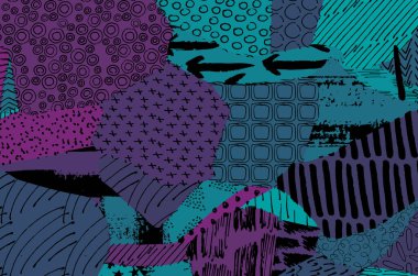 Soyut siyah konturlar, el vektör desen çizdi. Geometrik tarzı Retro soyut desen. Soyut çok renkli geometrik desen.