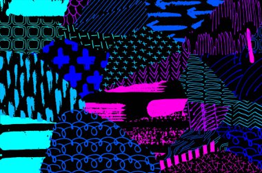 Soyut siyah konturlar, el vektör desen çizdi. Geometrik tarzı Retro soyut desen. Soyut çok renkli geometrik desen.