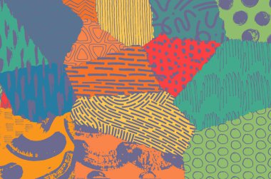 Soyut siyah konturlar, el vektör desen çizdi. Geometrik tarzı Retro soyut desen. Soyut çok renkli geometrik desen.