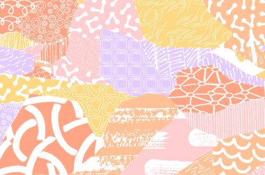 Soyut siyah konturlar, el vektör desen çizdi. Geometrik tarzı Retro soyut desen. Soyut çok renkli geometrik desen.