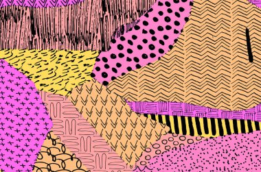 Soyut siyah konturlar, el vektör desen çizdi. Geometrik tarzı Retro soyut desen. Soyut çok renkli geometrik desen.