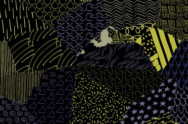 Soyut siyah konturlar, el vektör desen çizdi. Geometrik tarzı Retro soyut desen. Soyut çok renkli geometrik desen.