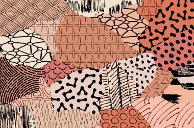 Soyut siyah konturlar, el vektör desen çizdi. Geometrik tarzı Retro soyut desen. Soyut çok renkli geometrik desen.