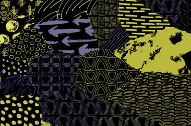 Soyut siyah konturlar, el vektör desen çizdi. Geometrik tarzı Retro soyut desen. Soyut çok renkli geometrik desen.