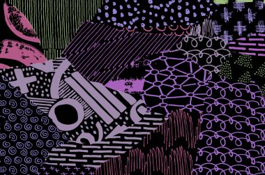 Soyut siyah konturlar, el vektör desen çizdi. Geometrik tarzı Retro soyut desen. Soyut çok renkli geometrik desen.