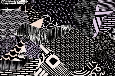 Soyut siyah konturlar, el vektör desen çizdi. Geometrik tarzı Retro soyut desen. Soyut çok renkli geometrik desen.