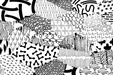 Soyut siyah konturlar, el vektör desen çizdi. Geometrik tarzı Retro soyut desen. Soyut çok renkli geometrik desen.