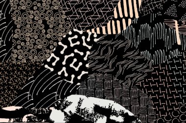 Soyut siyah konturlar, el vektör desen çizdi. Geometrik tarzı Retro soyut desen. Soyut çok renkli geometrik desen.