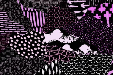 Soyut siyah konturlar, el vektör desen çizdi. Geometrik tarzı Retro soyut desen. Soyut çok renkli geometrik desen.