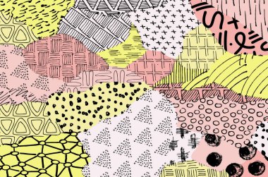 Soyut siyah konturlar, el vektör desen çizdi. Geometrik tarzı Retro soyut desen. Soyut çok renkli geometrik desen.