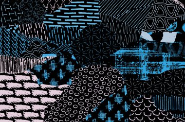 Soyut siyah konturlar, el vektör desen çizdi. Geometrik tarzı Retro soyut desen. Soyut çok renkli geometrik desen.