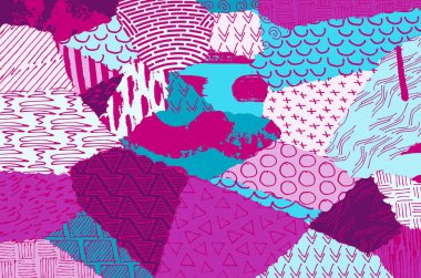 Soyut siyah konturlar, el vektör desen çizdi. Geometrik tarzı Retro soyut desen. Soyut çok renkli geometrik desen.