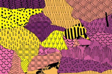 Soyut siyah konturlar, el vektör desen çizdi. Geometrik tarzı Retro soyut desen. Soyut çok renkli geometrik desen.