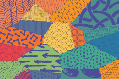 Soyut siyah konturlar, el vektör desen çizdi. Geometrik tarzı Retro soyut desen. Soyut çok renkli geometrik desen.