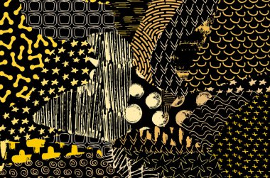 Soyut siyah konturlar, el vektör desen çizdi. Geometrik tarzı Retro soyut desen. Soyut çok renkli geometrik desen.