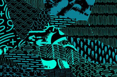 Soyut siyah konturlar, el vektör desen çizdi. Geometrik tarzı Retro soyut desen. Soyut çok renkli geometrik desen.