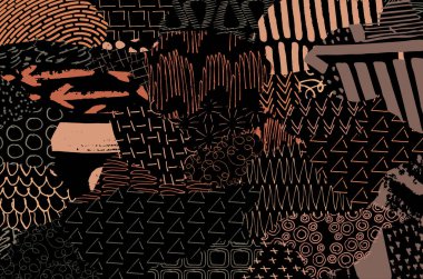 Soyut siyah konturlar, el vektör desen çizdi. Geometrik tarzı Retro soyut desen. Soyut çok renkli geometrik desen.