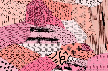 Soyut siyah konturlar, el vektör desen çizdi. Geometrik tarzı Retro soyut desen. Soyut çok renkli geometrik desen.