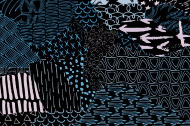 Soyut siyah konturlar, el vektör desen çizdi. Geometrik tarzı Retro soyut desen. Soyut çok renkli geometrik desen.