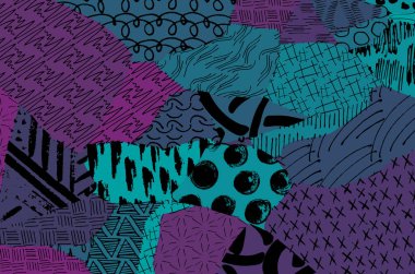 Soyut siyah konturlar, el vektör desen çizdi. Geometrik tarzı Retro soyut desen. Soyut çok renkli geometrik desen.