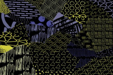 Soyut siyah konturlar, el vektör desen çizdi. Geometrik tarzı Retro soyut desen. Soyut çok renkli geometrik desen.