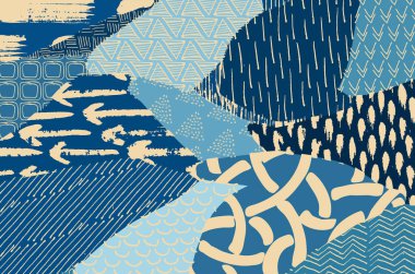 Soyut siyah konturlar, el vektör desen çizdi. Geometrik tarzı Retro soyut desen. Soyut çok renkli geometrik desen.