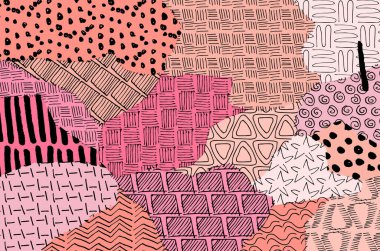 Soyut siyah konturlar, el vektör desen çizdi. Geometrik tarzı Retro soyut desen. Soyut çok renkli geometrik desen.