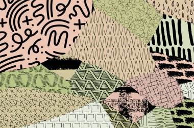 Soyut siyah konturlar, el vektör desen çizdi. Geometrik tarzı Retro soyut desen. Soyut çok renkli geometrik desen.