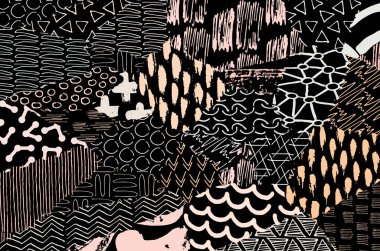 Soyut siyah konturlar, el vektör desen çizdi. Geometrik tarzı Retro soyut desen. Soyut çok renkli geometrik desen.