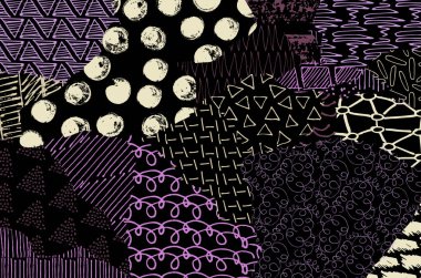 Soyut siyah konturlar, el vektör desen çizdi. Geometrik tarzı Retro soyut desen. Soyut çok renkli geometrik desen.