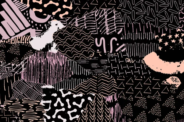 Soyut siyah konturlar, el vektör desen çizdi. Geometrik tarzı Retro soyut desen. Soyut çok renkli geometrik desen.