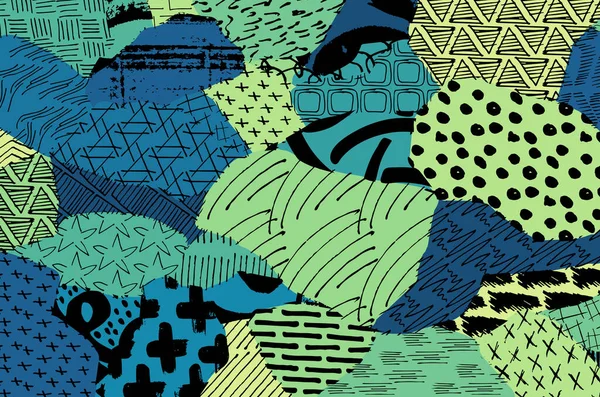 Cursos Pretos Abstratos Esboçado Mão Vector Pattern Padrão Abstrato Retrô — Vetor de Stock