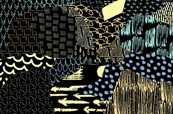 Soyut siyah konturlar, el vektör desen çizdi. Geometrik tarzı Retro soyut desen. Soyut çok renkli geometrik desen.