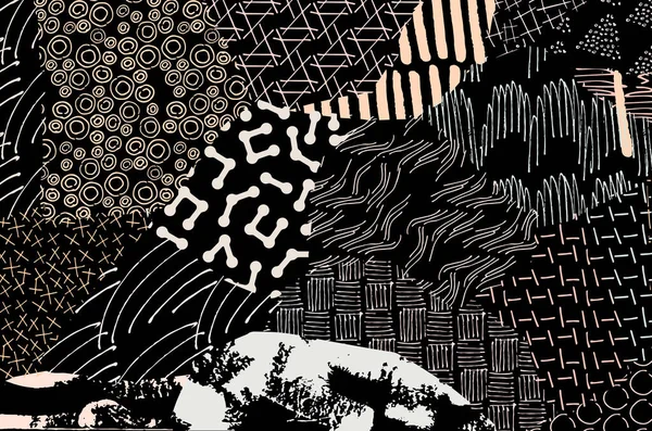 Soyut siyah konturlar, el vektör desen çizdi. Geometrik tarzı Retro soyut desen. Soyut çok renkli geometrik desen.