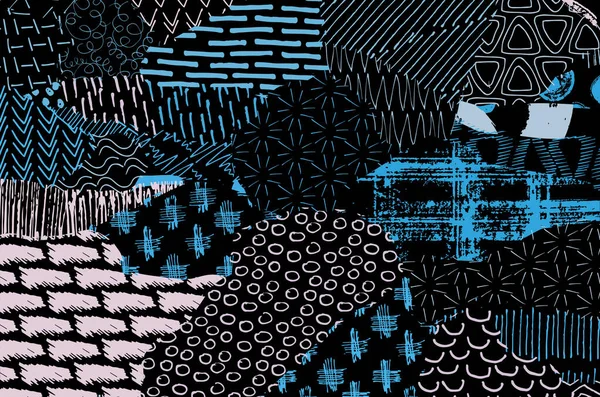 Soyut siyah konturlar, el vektör desen çizdi. Geometrik tarzı Retro soyut desen. Soyut çok renkli geometrik desen.