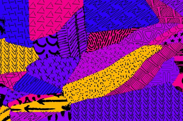 Soyut siyah konturlar, el vektör desen çizdi. Geometrik tarzı Retro soyut desen. Soyut çok renkli geometrik desen.