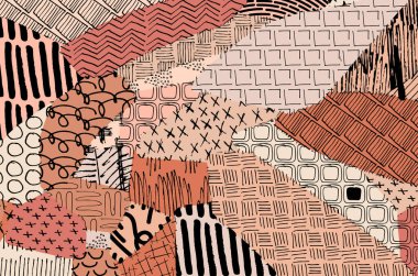 Soyut siyah konturlar, el vektör desen çizdi. Geometrik tarzı Retro soyut desen. Soyut çok renkli geometrik desen.