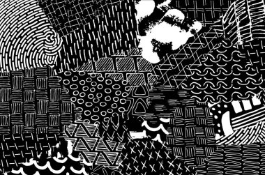 Soyut siyah konturlar, el vektör desen çizdi. Geometrik tarzı Retro soyut desen. Soyut çok renkli geometrik desen.