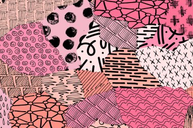 Soyut siyah konturlar, el vektör desen çizdi. Geometrik tarzı Retro soyut desen. Soyut çok renkli geometrik desen.