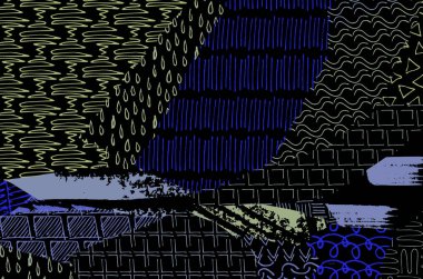 Soyut siyah konturlar, el vektör desen çizdi. Geometrik tarzı Retro soyut desen. Soyut çok renkli geometrik desen.